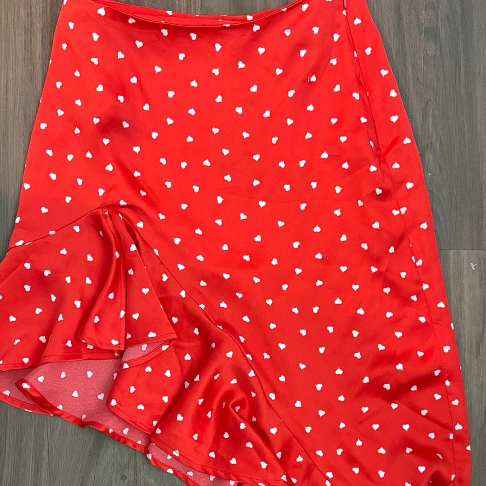 Forever 21 Red Heart Print Ruffle Hem Skirt